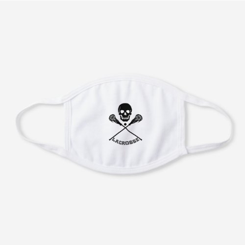 Skull and Lacrosse Sticks White Cotton Face Mask