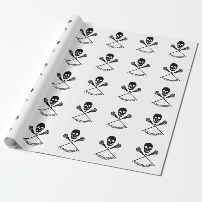 Skull and Lacrosse Sticks Wrapping Paper (Unrolled)