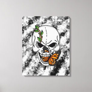 Skull and Monarch Butterfly Digital Art  Canvas Print