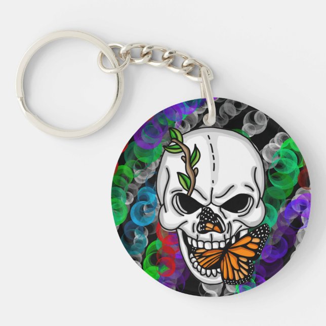Skull and Monarch Butterfly digital art    Keychain (Front)