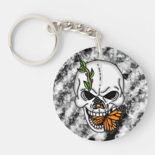 Skull and Monarch Butterfly digital art n Keychain