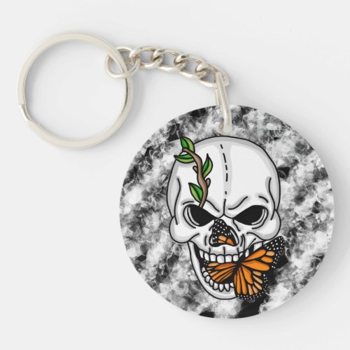 Skull and Monarch Butterfly digital art  n Keychain