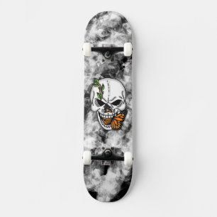 Skull and Monarch Butterfly Digital Art Skateboard