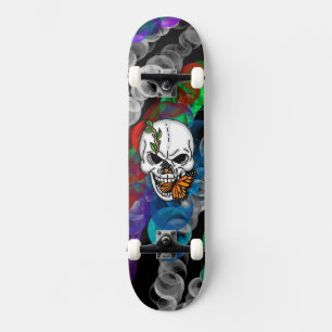 Skull and Monarch Butterfly Digital Art Skateboard
