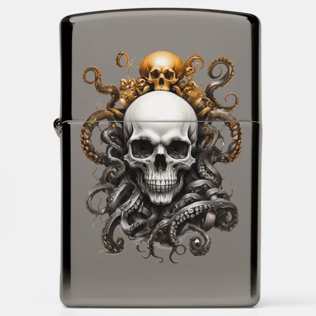 Skull and Octopus: Gothic Art Design Zippo Lighter (Front)