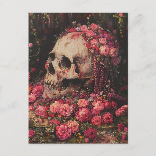 Skull and Pink Flowers Postcard