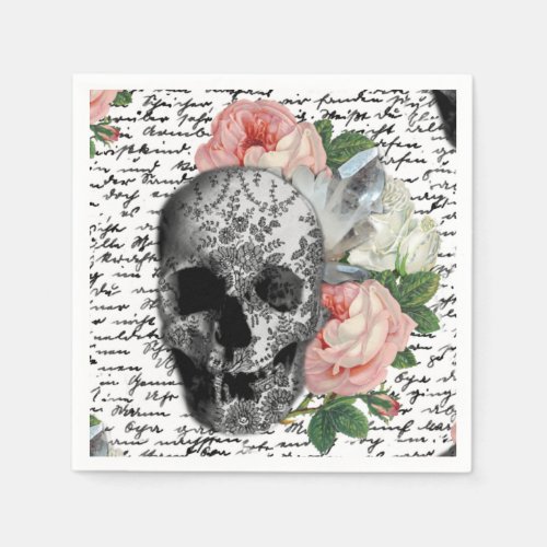 Skull and Pink Roses Napkins