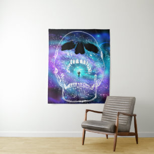 Skull and Planet Earth - Human Skulls Tapestry