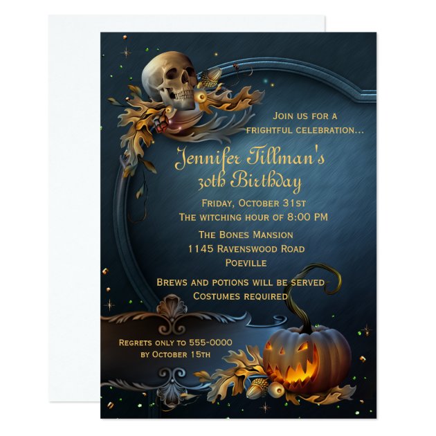 Skull And Pumpkin Halloween Birthday Party Invitation