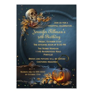 Skull and Pumpkin Halloween Birthday Party Card