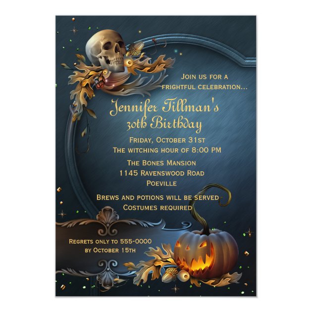 Skull And Pumpkin Halloween Birthday Party Invitation