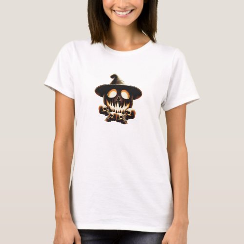 Skull and Pumpkin Halloween Design _ Spooky and Fe T_Shirt