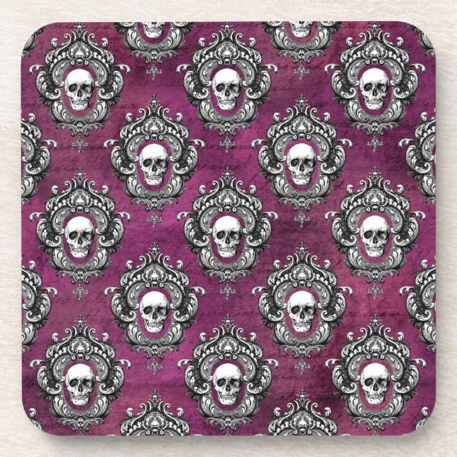 Skull and Purple Gothic Beverage Coaster (Front)