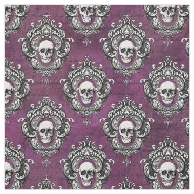 Skull and Purple Gothic Fabric (Swatch)