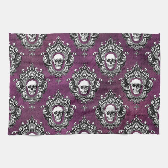 Skull and Purple Gothic Kitchen Towel (Horizontal)