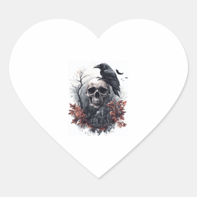 Skull and Raven Prophecy Heart Sticker (Front)