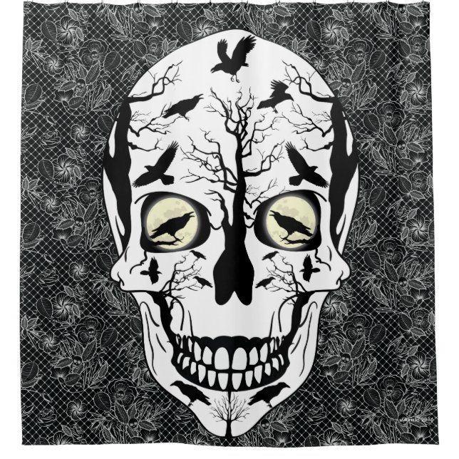 Skull and Ravens Horror Demons Shower Curtain (Front)
