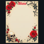 Skull and Red Rose Corners Letterhead<br><div class="desc">A skull,  red roses,  and black thorns . . . what more could a Goth want in letterhead stationery?  Perfect for correspondence,  a newsletter,  or Gothic-themed invitation for those who celebrate Halloween every day.</div>