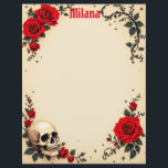 Skull and Red Rose Corners Letterhead<br><div class="desc">A skull,  red roses,  and black thorns . . . what more could a Goth want in letterhead stationery?  Perfect for correspondence,  a newsletter,  or Gothic-themed invitation for those who celebrate Halloween every day.</div>