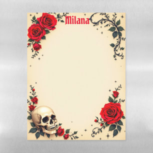 Skull and Red Rose Corners Magnetic Dry Erase Sheet