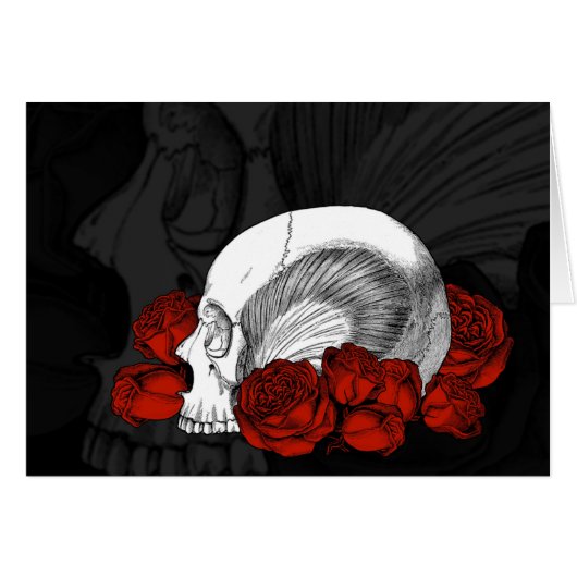 Skull and Red Roses Cards (Front Horizontal)