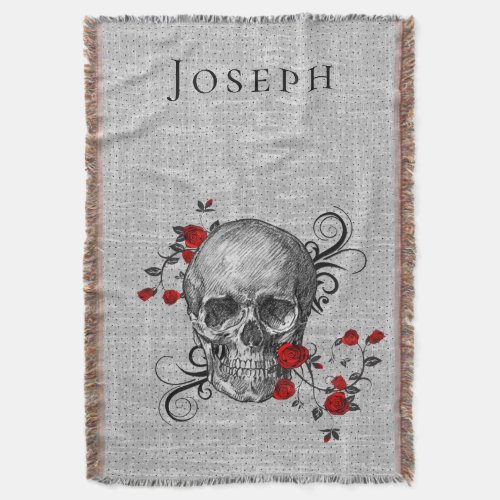 Skull And Red Roses Personalized Throw Blanket