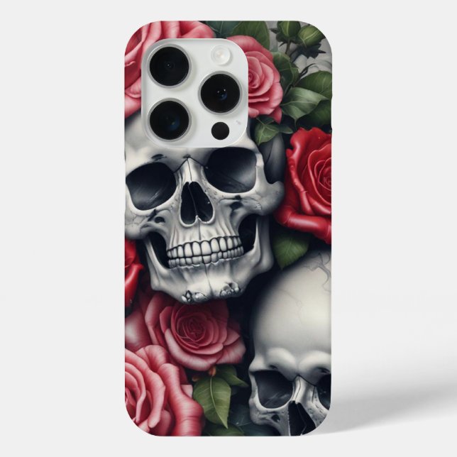 Skull and Roses Apple iPhone 15 Pro Case (Back)
