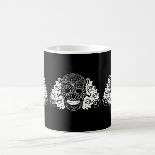 Skull And Roses Black And White Day Of The Dead Coffee Mug