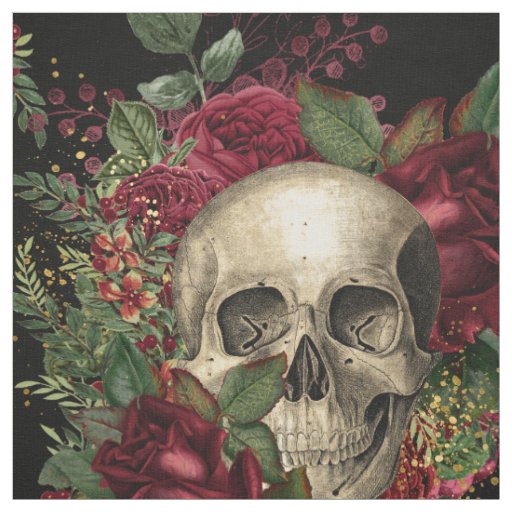 Skull and Roses | Black Fabric