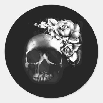 Skull And Roses Classic Round Sticker by deemac2 at Zazzle