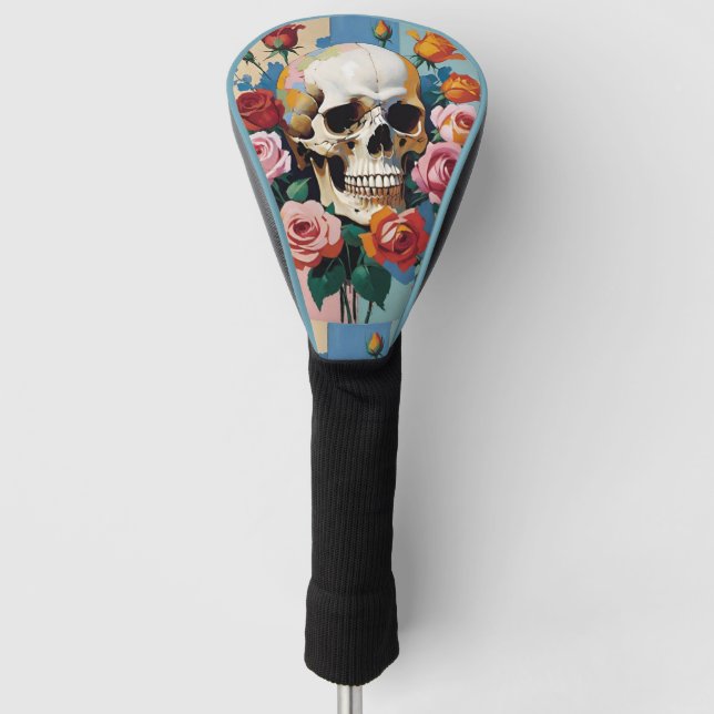 Skull and Roses Color Block Golf Head Cover (Front)
