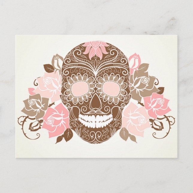 Skull And Roses, Colorful Day Of The Dead Card (Front)