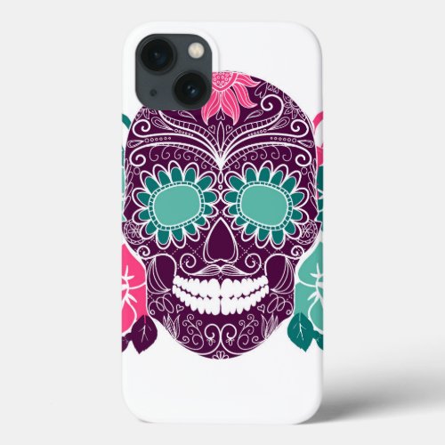 Skull And Roses Colorful Day Of The Dead Card 3 iPhone 13 Case