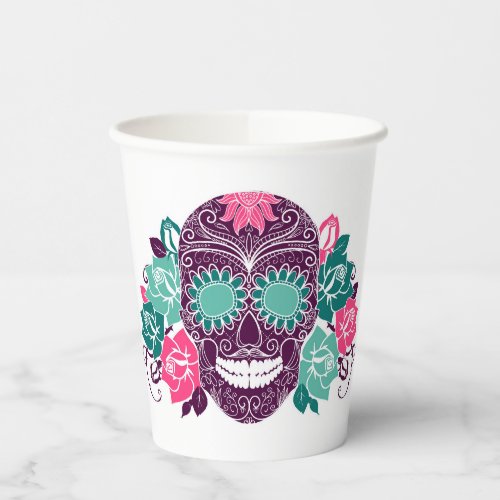 Skull And Roses Colorful Day Of The Dead Card 3 Paper Cups