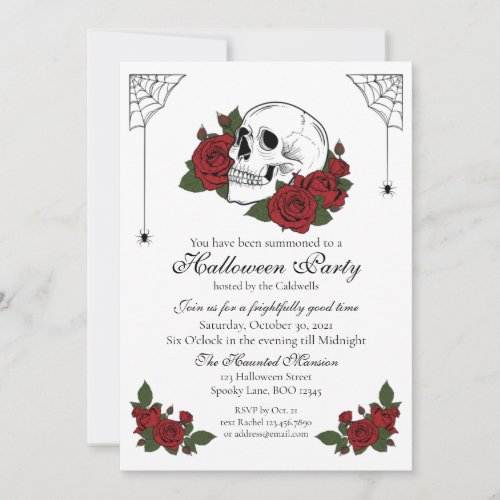 Skull and Roses Gothic Halloween Invitation       