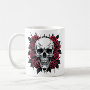Skull and Roses Gothic Mug Dark Floral Skeleton