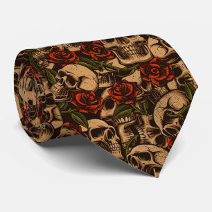 Skull and Roses Graffiti pattern Neck Tie