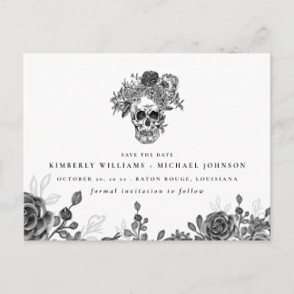 Skull and Roses Halloween Save the Date Announcement Postcard