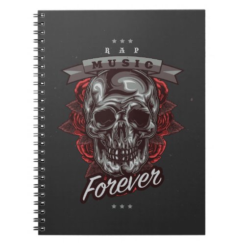  skull and Roses Illustration  rap music lover Notebook