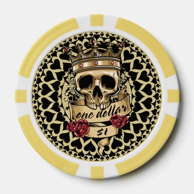 Skull and Roses Poker Chip - $1 (Front)