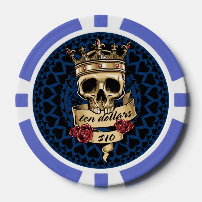 Skull and Roses Poker Chip - $10 (Front)