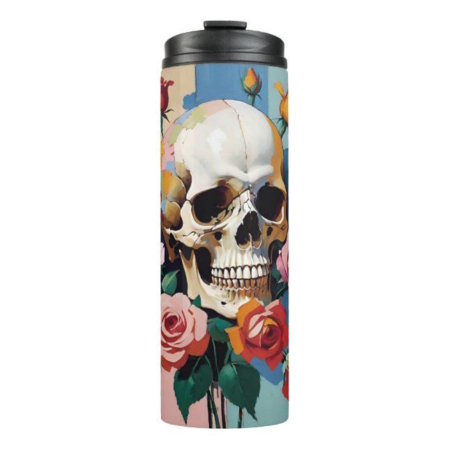 Skull and Roses Retro Color Block Thermal Tumbler (Front)