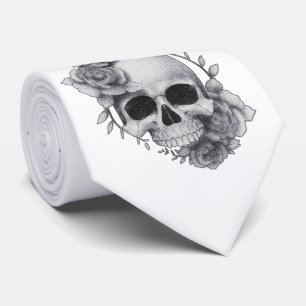 Skull and Roses Sketch Neck Tie