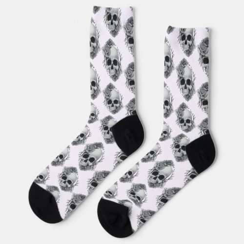 Skull and Roses Sketch Socks