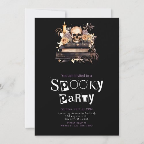 Skull and Roses Spooky Halloween Party Invitation