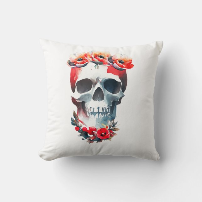Skull And Roses Throw Pillow (Front)