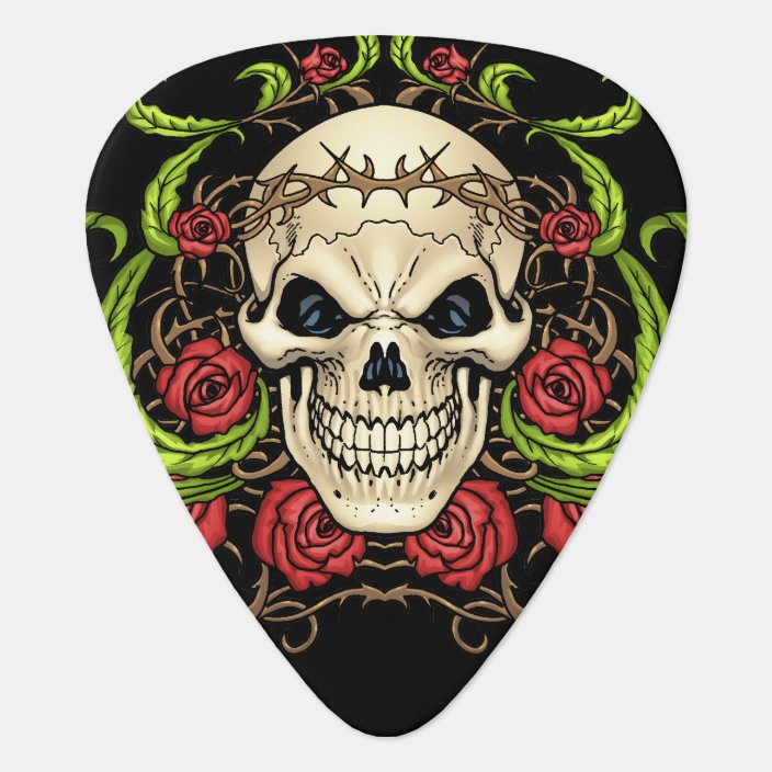 Skull And Roses With Crown Of Thorns By Al Rio Guitar Pick Zazzle Com