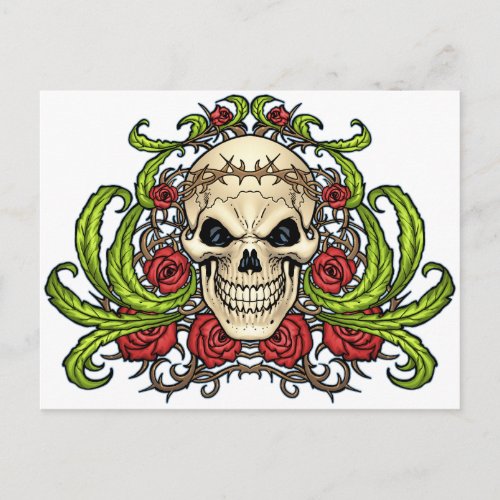 Skull and Roses with Crown Of Thorns by Al Rio Postcard
