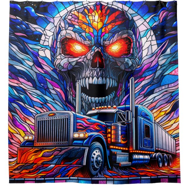 Skull and Semi Truck Art Shower Curtain (Front)
