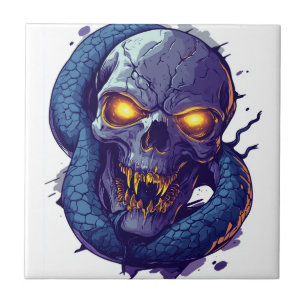 Skull and Serpent Duel Ceramic Tile
